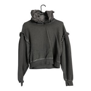 Something Navy Womens Cropped Hoodie XS Cotton Gray Ruffled Sweatshirt